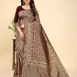 MORDEN MUSE Women Woven Design Zari Silk Blend Banarasi Saree-picture-30