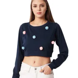 Miss Chase Navy Cotton Regular Fit Top-28