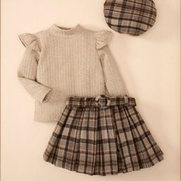 hopscotch Multi Coloured Checkered Blouse and Skirt Set with Belt and Hat-picture-25