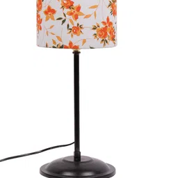 Devansh White & Orange Printed Traditional Buffet Table Lamp with Shade image 5