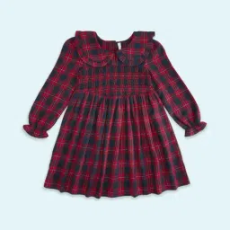 Pantaloons Junior Navy & Red Cotton Chequered Full Sleeves Dress-picture-3