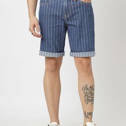 Mast & Harbour Men Striped Slim Fit Denim Shorts-picture-33