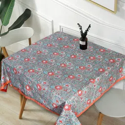 Texstylers Red Floral Printed Anti-Slip 2-Seater Square Pure Cotton Table Cover-5