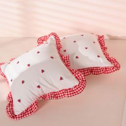 SLEEPY THREADS 2 Pieces Red& White Embroidered Square Cotton Cushion Covers-image-5