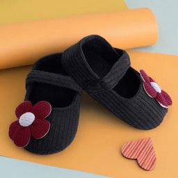 Baby Moo Floral Applique Booties - Black Red-image-30