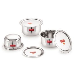 Hazel Alfa Premium Heavy Gauge Stainless Steel Round Tope Pack of 3 Silver - 1450 ml-image-77
