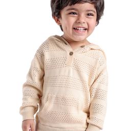 Babyoye  100% Cotton Solid Dyed Full Sleeves Hooded Sweater - Off White-image-37
