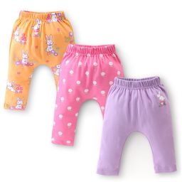 Babyhug Cotton Knit Full Length Diaper Pants Floral Printed Pack of 3 - Multicolour-image-96