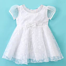 Babyhug Half Sleeves Floral Printed Organza Party Frock - Offwhite-image-84