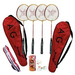 AXG Thrasher Racquets with Feather shuttles and net Badminton Kit-3