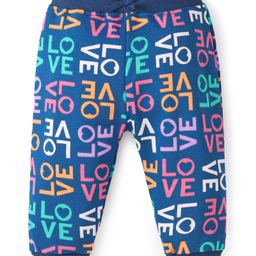 Babyhug Cotton Looper Knit Full Length Lounge Pant Text Print - Navy Blue-image-7
