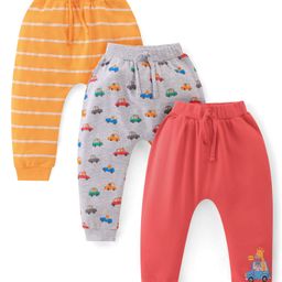 Babyhug Interlock Cotton Knit Full Length Stripes & Cars Print Diaper Pants Pack of 3 - Multicolour-image-77