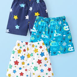 Babyhug Poplin Woven Boxer Stars & Submarine Print Pack of 3 - Blue & White-picture-20