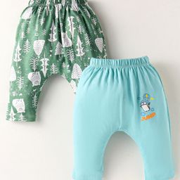 OHMS Single Jersey Knit Full Length Jungle Theme Printed Diaper Leggings Pack of 2 - Aqua Blue & Green-image-65