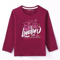 Doreme Single Jersey Knit Full Sleeves T-Shirt With Text Print - Burgandy-image-95