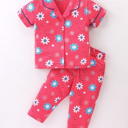 Doreme Single Jersey Knit Half Sleeves Nightwear Suit - Dark Pink-picture-15