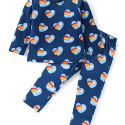 Babyhug Cotton Knit Full Sleeves Night Suit With Stars Print - Blue-image-71