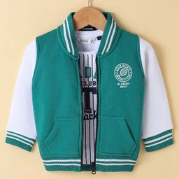 Ruff Fleece Knit Full Sleeves Bomber Jacket with T-Shirt Text Print - Mint Green-image-17