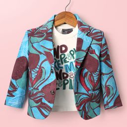 Dapper Dudes Full Sleeves Floral Printed Blazer & Tee Set - Blue-image-36