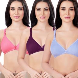 Bella Mama Cotton Elastane Knit Maternity Non Wired Nursing Bra Pack of 3 (Colour May Vary)-image-47