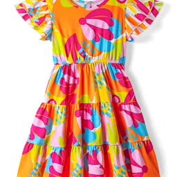 Pine Kids Cotton Knit Half Sleeves Frock With Floral Print - Multicolor-picture-8