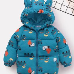 Mark & Mia Full Sleeves Hooded Padded Jacket With Train Print - Blue-picture-41