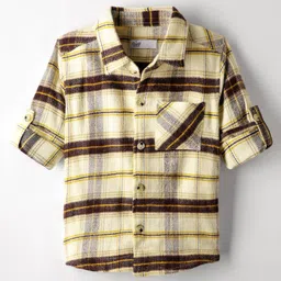 Simply Premium Cotton Knit Full Sleeves Checks Shirt - Mustard & Brown-picture-20