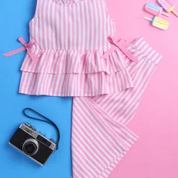 Knitting Doodles Rayon Woven Sleeveless Striped Top & Coordinating Pant Set - Pink-picture-0