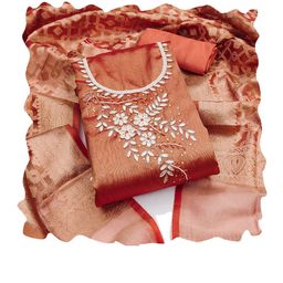 SAINOOR Floral Embroidered Gotta Patti Semi-Stitched Dress Material-image-98