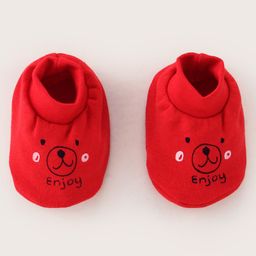 Simply Interlock Knit Bear Print Mittens and Booties - Red image 2