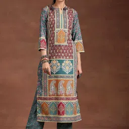 Libas Floral Printed Notch Neck Straight Kurta-image-99