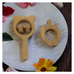 neemtoys Beautiful Combo of Neem Wooden Rattle & Teether - Mickey Head Rattle & Apple Teether image 3