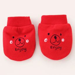 Simply Interlock Knit Bear Print Mittens and Booties - Red image 4