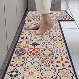 Favria 2-Pcs Maroon & White Printed Anti-Skid KitchenMats-2