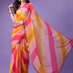 ROOP SUNDARI SAREES Striped Mirror Work Pure Georgette Saree-image-68