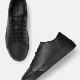 Calvin Klein Men Solid Leather Sneakers With Minimal Brand Logo Print Detail-image-28