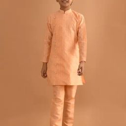 LilPicks Kids Peach Embroidered Full Sleeves Kurta with Pyjamas-image-69