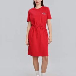 Tommy Hilfiger Red Cotton Solid Knee Dress-image-9