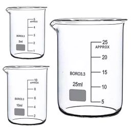 Eduscope 5 ml, 10 ml, 25 ml Calibrated Beaker Transparent Borosilicate Glass 3.3, ‎EDU-MB0ESF-100 (Pack of 3)-16