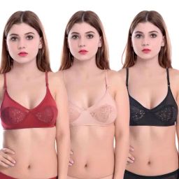 AROUSY Beige & Black Self Pattern Bra Panty Set - Pack Of 3-image-79