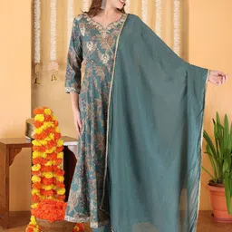 Anouk Women Floral Printed Regular Chanderi Silk Kurta with Trousers & With Dupatta-54