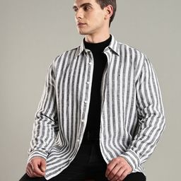 Tommy Hilfiger Europe Vertical Striped Spread Collar Linen Shirt-image-50