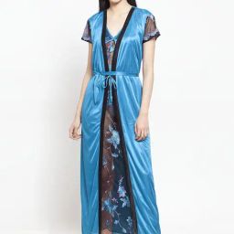 Secret Wish Sky Blue Embroidered Nighty With Robe-picture-47