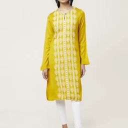 Rangmanch by Pantaloons Yellow Printed Straight Kurta-picture-19