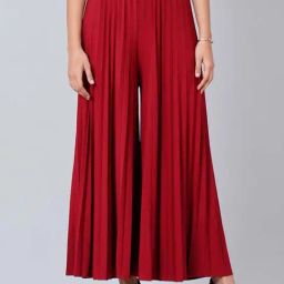 First Resort By Ramola Bachchan Deep Red Wide Leg Pleated Palazzo-image-63