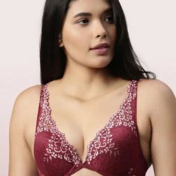 Enamor Maroon Lace Padded Bra-image-44