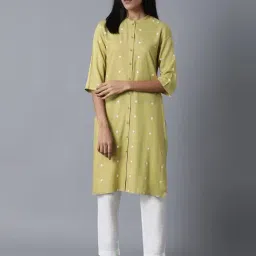 W Women Purple Floral Print Rayon Straight Kurta-image-34