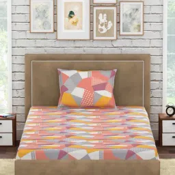 Petal Home Origami Geometric Multicolor 300 TC Cotton Single Bed Sheet with 1 Pillow Cover-image-1