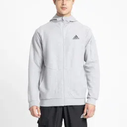 adidas Grey Full Sleeves Sports Hooded Jackets-image-44