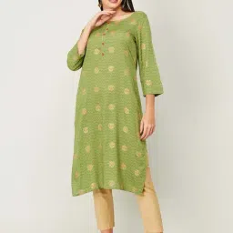 Melange by Lifestyle Green Printed Straight Kurta-image-16